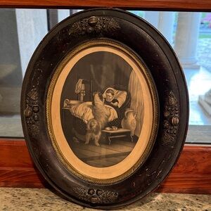 Antique Oval Framed - Vintage Style Dog and child Print in Black Frame